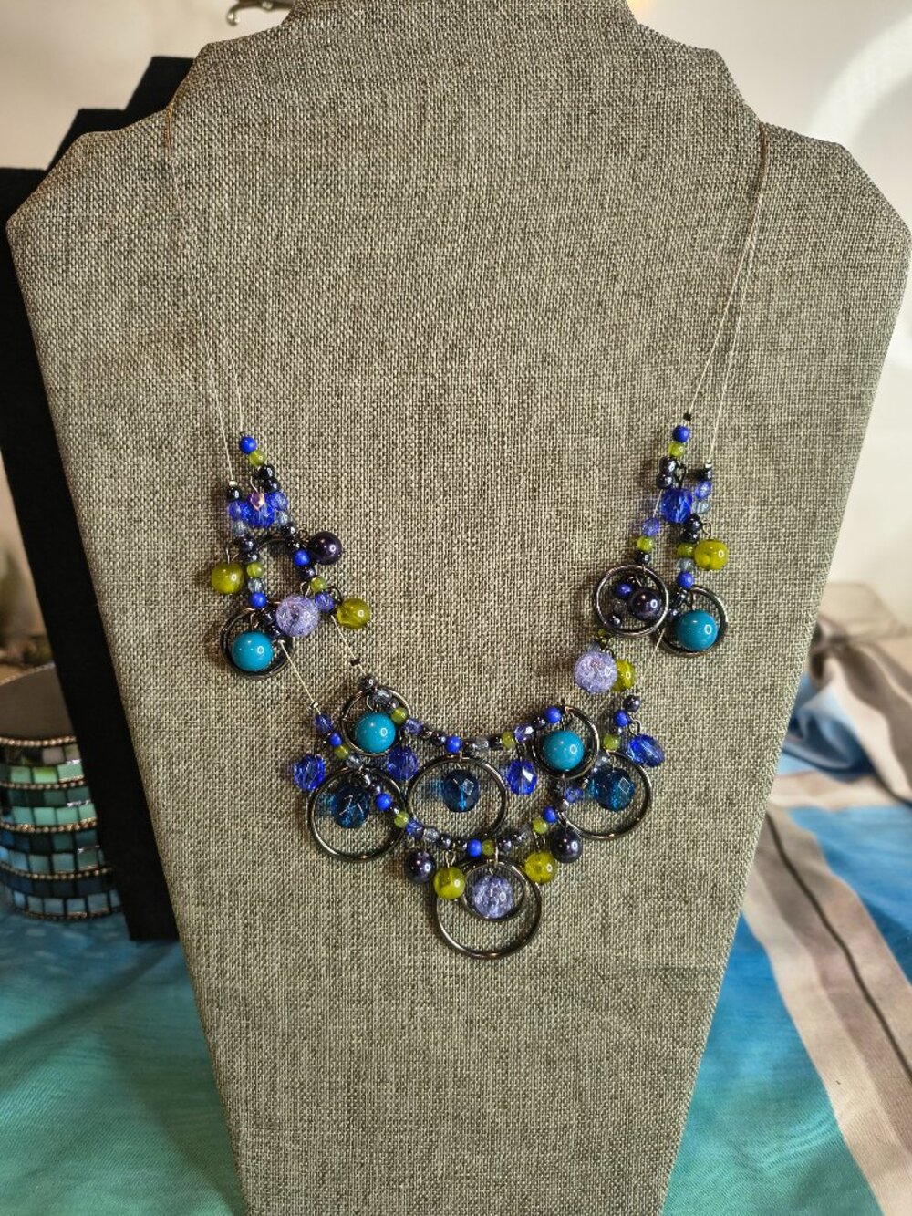 Gun Metal Color 2 Strand Acrylic Beaded Necklace